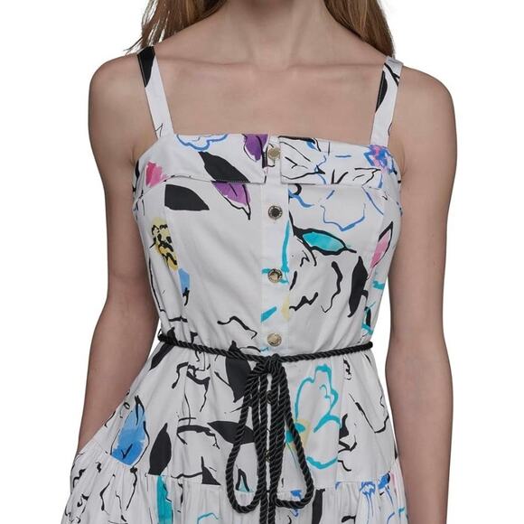 Karl Lagerfield Women's Artsy Maximalist Midi Dress Size 10 White Rainbow - Picture 4 of 16